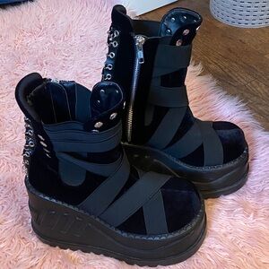 Demonia Black Velvet Platform Boots